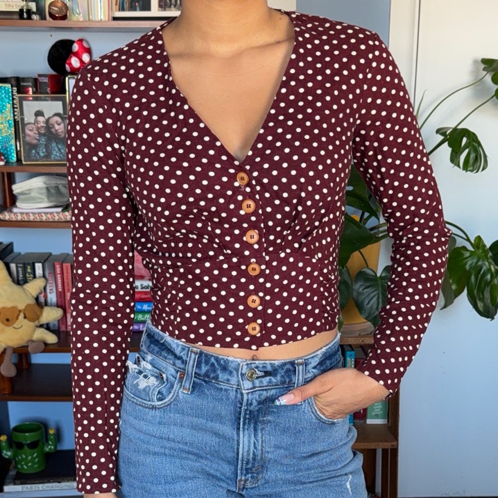 Miss Selfridge Burgundy Polka Dot Blouse